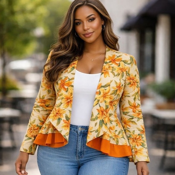 Essence By Majiim Jackets & Blazers - Floral Double Breasted Peplum Blazer -women's 18